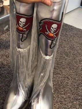 NFL Silver tampa bay buccaneers Boots with Red Logo Accent